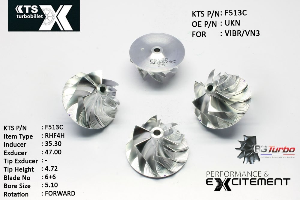 Turbo ROUE FORGÉE MFS PERFORMANCE - 6+6 PALES - INDUCER : 35,3 - EXDUCER : 47 - TYPE : RHF4HANGLE : 55° - ROTATION : Forward - SUPER BACK : 1,4 - BORE SIZE : 5,1
